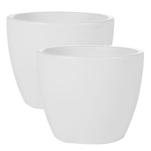 2x stuks plantenpot/bloempot in een strakke Scandinavische look wit Dia 15 cm en Hoogte 12 cm