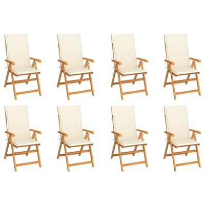 Tuinstoelen 8 st verstelbaar met kussens massief teakhout