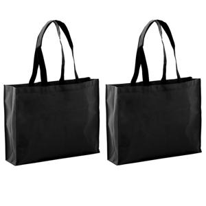 Draagtas / goodie- 2x stuks -bag / schoudertas / boodschappentas - zwart - 40 x 32 x 11 cm