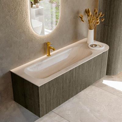 Badmeubel Mondiaz Kurve-Dlux | 135 cm | Meubelkleur Shadow | Wastafelkleur Meli | Solid surface | Wasbak linker zijde spoelbak | 1 kraangat