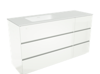 Storke Edge staand badkamermeubel 150 x 52,5 cm hoogglans wit met Mata asymmetrisch linkse wastafel in matte Solid Surface - thumbnail