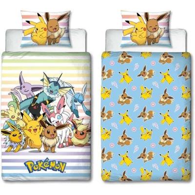 Omkeerbaar beddengoedset - POKEMON - Pikachu en Eevee - Microvezel - 1 dekbedovertrek 140 x 200 cm + 1 kussensloop 63 x 63 cm