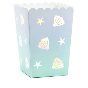 Popcorn bakjes zeemeermin/oceaan thema 12,5 cm - Setje van 6x stuks - Wegwerpbakjes