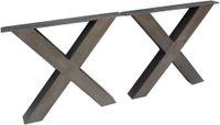 Iron Dining Table X Leg Natural Blue Steel Set of 2 - thumbnail