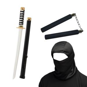 Ninja strijder verkleed set - 3 delig - voor volwassenen - kap - zwaard - vechtstokjes