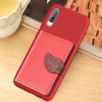 Litchi patroon kaart tas portemonnee beugel + TPU telefoon geval met kaartsleuf portemonnee beugel functie voor Samsung A70 (rood)