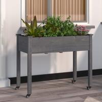 Plantenbak op wieltjes 118x59x80 cm massief vurenhout grijs