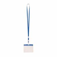 Badgehouders/naamkaarthouders - 10x - met blauw keycord/lanyard - plastic - beurs/feest - thumbnail