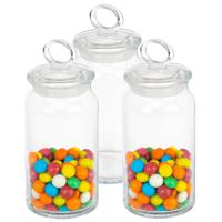 Snoeppot/voorraadpot met luchtdichte sierlijke deksel - 3x - voedsel - glas - 1130 ml - D10 x H23 cm