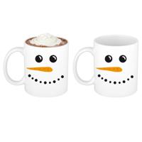 Kerst thema Koffiemok - 2x - Sneeuwpop - 300 ml - keramiek - kerstcadeau - kerstmis