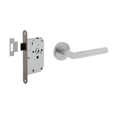 Intersteel Deurbeslag set loopslot RVS + deurklink Hoek 90 graden geborsteld RVS