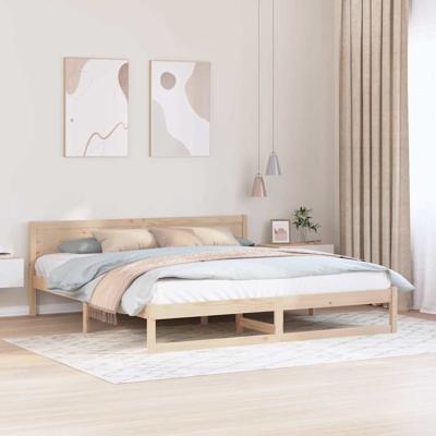 Bedframe met hoofdeinde Bruin 200 x 200 cm Massief grenenhout