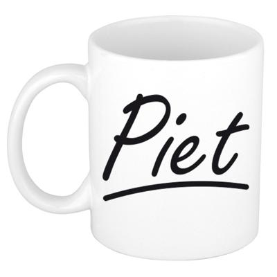 Piet Naam koffiemok - beker - met sierlijke letters - wit - 300 ml - Cadeau - Heren