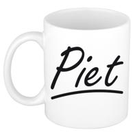 Piet Naam koffiemok - beker - met sierlijke letters - wit - 300 ml - Cadeau - Heren
