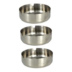 Asbak rond - 3x stuks - RVS metaal - zilvergrijs - 9 x 3 cm