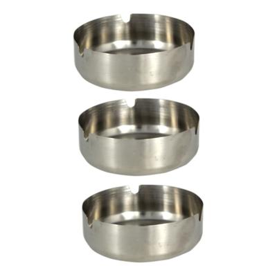 Asbak rond - 3x stuks - RVS metaal - zilvergrijs - 9 x 3 cm
