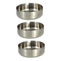 Asbak rond - 3x stuks - RVS metaal - zilvergrijs - 9 x 3 cm