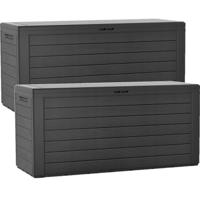 Tuin kussen opbergbox - 2x - hout patroon - 280 liter - kunststof - 116 x 44 x 55 cm