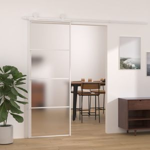 Schuifdeur 76x205 cm mat ESG-glas en aluminium wit