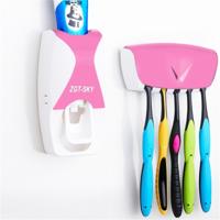 Automatische Tandpasta Dispenser Set met 5 tandenborstel houder (roze)