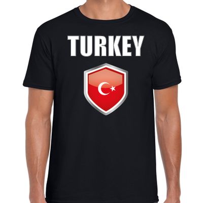 Turkije landen supporter t-shirt met Turkse vlag schild zwart heren