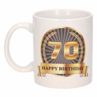 Leeftijd 70 jaar Koffiebeker - Mok - Luxe print in zwart/goud - Wit - verjaardag cadeau - 300 ml