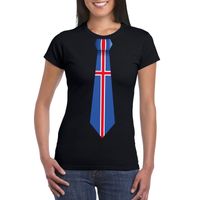 Zwart t-shirt met IJsland vlag stropdas dames - thumbnail