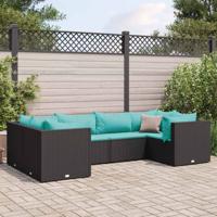 6-delige Loungeset met kussens poly rattan zwart