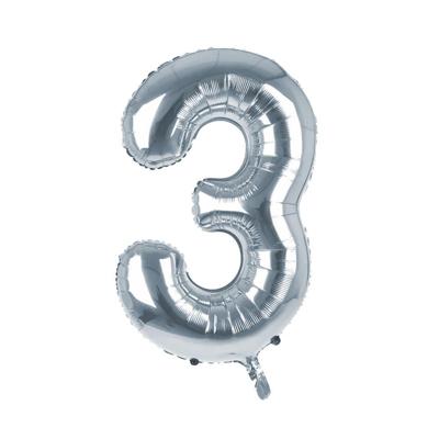 Cijfer Ballon '3' Zilver (100CM)