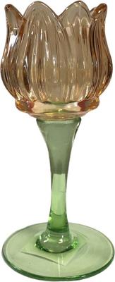 Theelichthouder Tulip rz/fuch/geel/amb glas II - Van der leeden