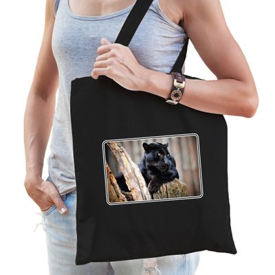 Dieren tas van katoen met panters foto zwart voor volwassenen Dieren tas van katoen met panters foto zwart voor volwassenen