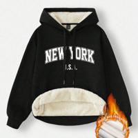 Bon&Bon Women's Loose Casual Gray Hoodie | Warm Long Sleeve Pullover Black-12 / XL