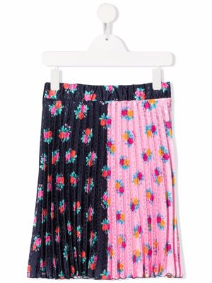 MSGM Kids jupe plissée à fleurs - Bleu