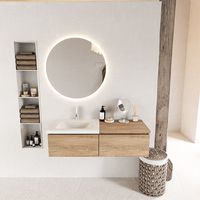 MONDIAZ BUKLA 120cm badmeubel met module 60 kleur Washed Oak met 2 lades. Wastafel CLOUD links 1 kraangat kleur Talc. - thumbnail