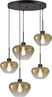 Masterlight 5-lichts hanglampGenua zwart met 3x goud glas Ø 24cm en 2x Ø 29cm - 2972-05-05-50-5-2429