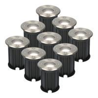Set van 9 Maisy LED Grondspot - Dimbaar - Rond - Ø12cm - GU10 - 4 Watt 345 Lumen - 6500K daglicht wit - RVS - IP67 waterdicht - Tuinspot - Oprit