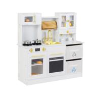 Kinderkeuken Speelset Houten Speelkeuken met Fornuis Geluid & Licht Koffiemachine Kraan & Kookgerei Wit Kinderkeuken Speelset Houten Speelkeuken met Fornuis Geluid & Licht Koffiemachine Kraan & Kookgerei Wit