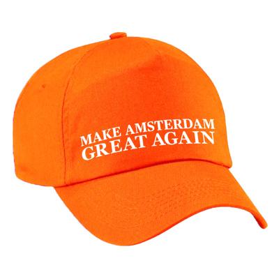 Verkleed feest pet - oranje - Make Amsterdam Great Again - volwassenen