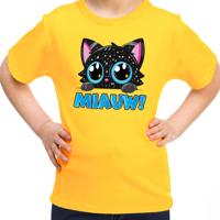 Verkleed T-shirt voor jongens/meisjes - Miauw - geel - carnaval - feestkleding voor kinderen