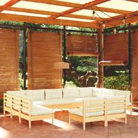 11-delige Loungeset met crèmekleurige kussens grenenhout