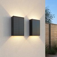 2x Jovi Solar LED Wandlamp - Incl. Schemerschakelaar - Up & Down light - 2700K warm wit - Zwart - IP65 waterdicht - 70 lumen - Tuinverlichting - Buitenlamp