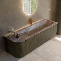 Badmeubel Mondiaz Kurve-Dlux | 145 cm | Meubelkleur Shadow | Wastafelkleur Oza | Solid surface | Wasbak rechter zijde spoelbak | 1 kraangat