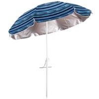 Gerimport Parasol UV50 - Maritiem blauw/wit - D220 x H210 cm - zomer/strand - 8 vlakken