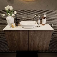 Mondiaz Fowy toiletmeubel 80cm dark brown met blad en waskom talc midden 1 kraangat