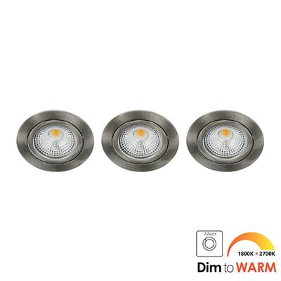 Set 3x Bella Ondiepe LED spot kantelbaar 7Watt rond NIKKEL dimbaar - dim to warm