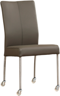 Bruine leren moderne eetkamerstoel Comfort - poot rond rvs met wiel - Toledo Leer Moss (bruin leer)