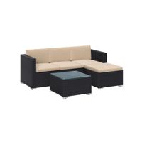 Polyrattan tuinmeubelset van 3 met tafel en 4 stoelen, Zwart + Taupe