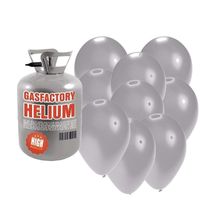 Helium tank met 30 zilveren ballonnen