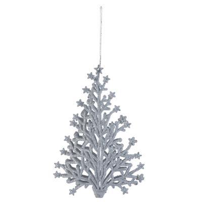 Kersthangers kerstboom - zilver glitters - 15 cm - kunststof - ornamenten - kerstversiering