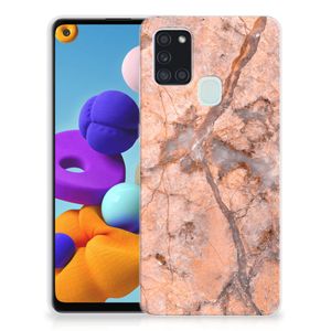 Samsung Galaxy A21s TPU Siliconen Hoesje Marmer Oranje